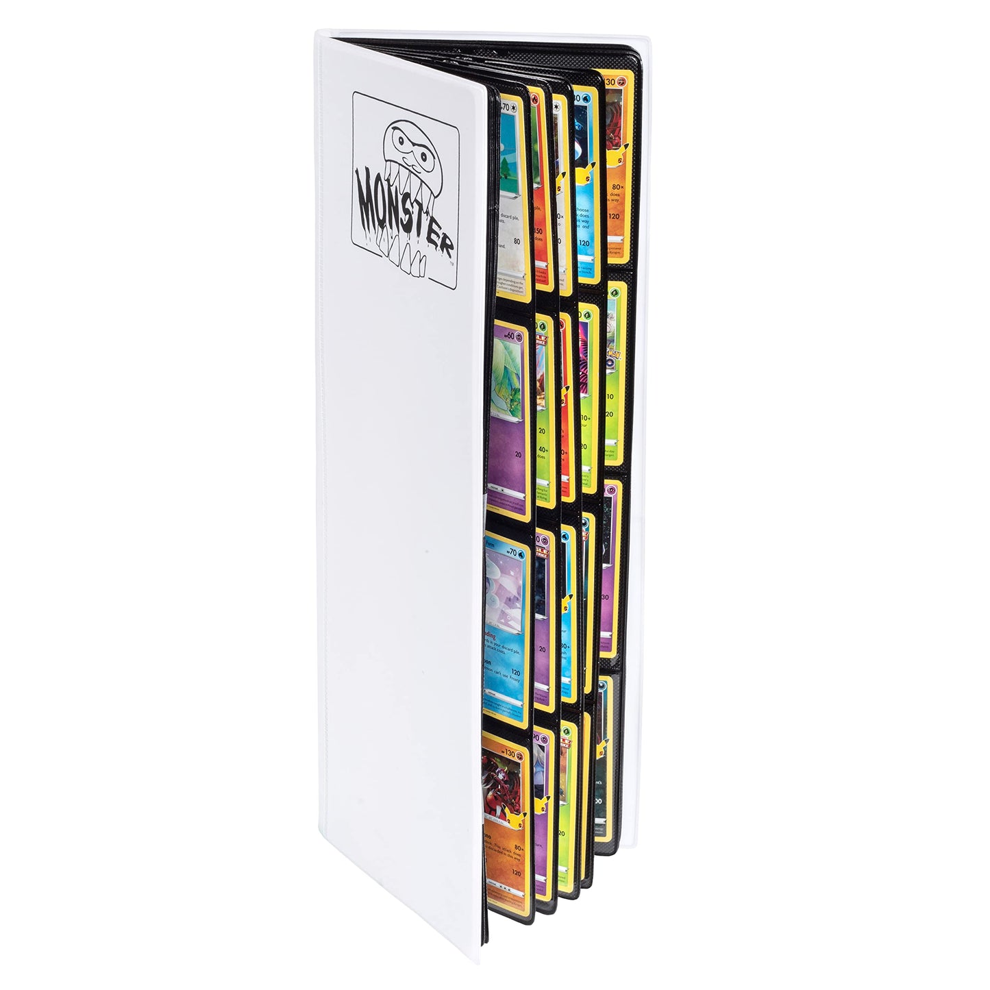 Monster Tower Binder -20 Side Loading Padded Pages that hold 320 cards -Compatible with Yugioh, Magic The Gathering & Pokemon -Unique Trading Card Album with 8 pocket(2 x 4)Configuration - Matte White