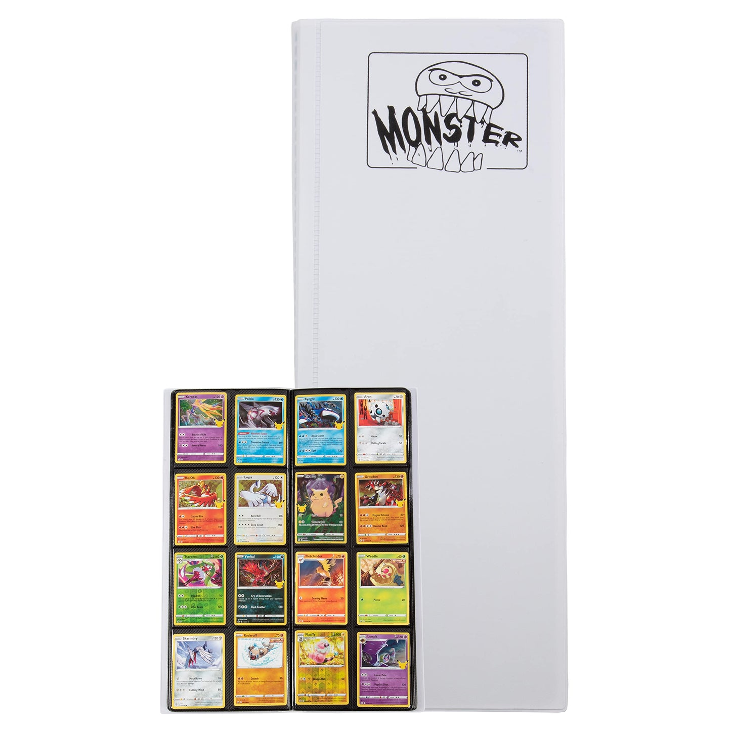 Monster Tower Binder -20 Side Loading Padded Pages that hold 320 cards -Compatible with Yugioh, Magic The Gathering & Pokemon -Unique Trading Card Album with 8 pocket(2 x 4)Configuration - Matte White