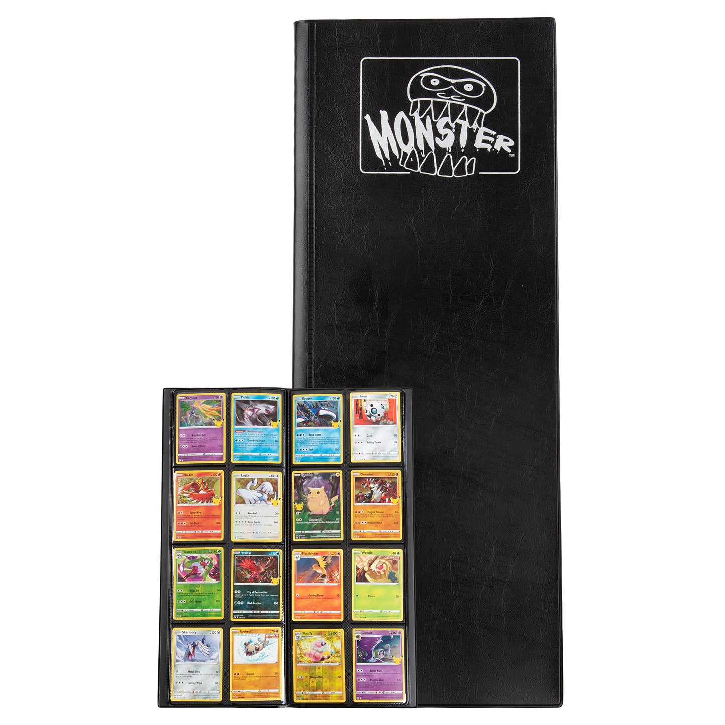 Monster Tower Binder -20 Side Loading Padded Pages that hold 320 cards -Compatible with Yugioh, Magic The Gathering & Pokemon -Unique Trading Card Album with 8 pocket(2 x 4)Configuration - Matte Black