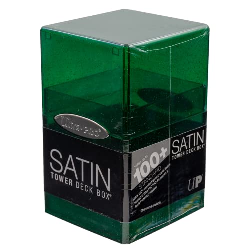 Ultra Pro - Satin Tower 100+ Standard Size Card Deck Box (Green Glitter) - Protect Your Gaming Cards, Sports Cards or Collectible Cards In Stylish Glitter Deck Box